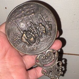 Old Hans Jenson Denmark Silver Plated Hand Mirror